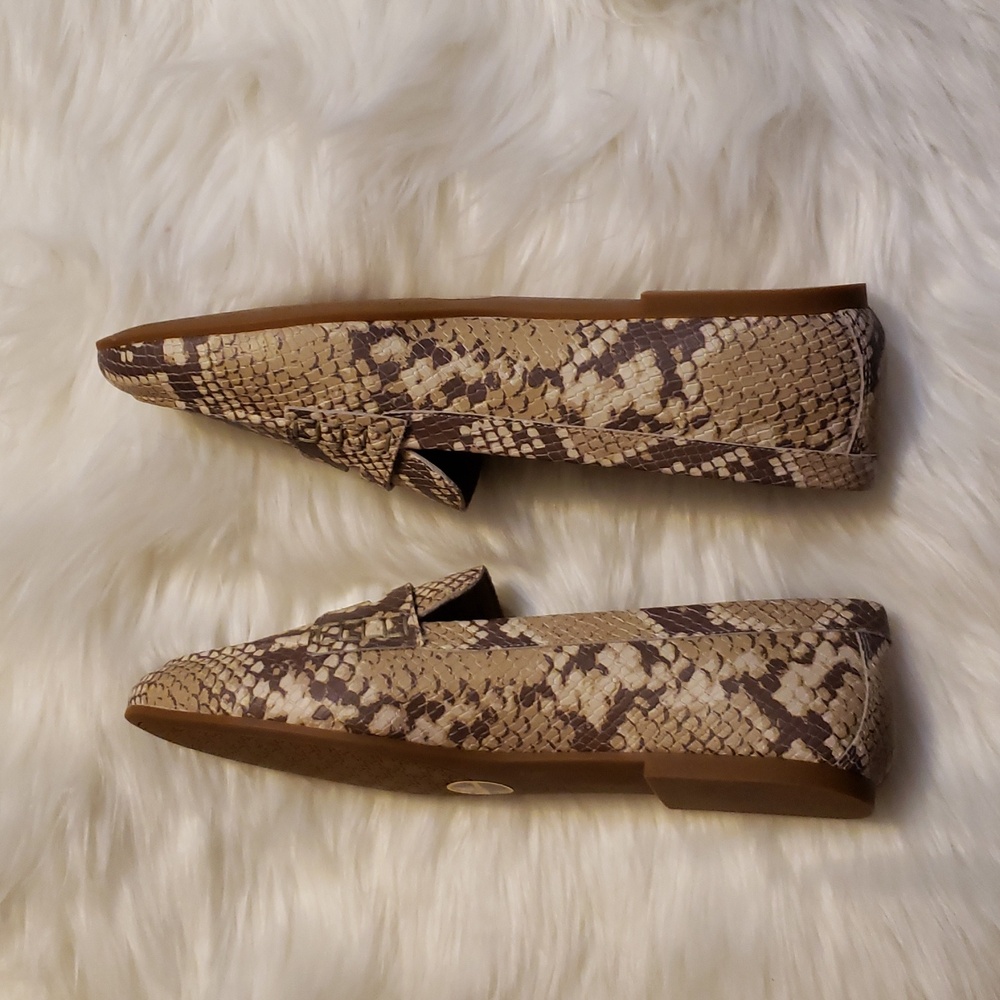 NWT Lauren Ralph Lauren Brown Tan Flats Snakeskin Print 10m Leather Upper Lined - Picture 2 of 3